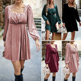 Dili Silk Velvet Square Dress 2025 Autumn And Winter Women's Elegant Short Dress