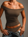 Exploding Thread Repair Y2K Sexy Hot Girl With A Short Shoulder Pure T-Shirt Top Girl