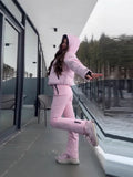 Winter Explosion Warm Fashion Hooded Zipper Short Ski Cotton Trousers Set Woman