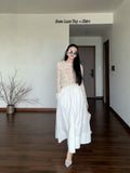 2026 Spring New Women's Fashion Sexy Round Lace Long-Sleeved White Umbrella Skirt Set Southeast Asia