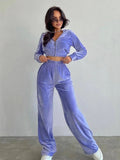 New 2025 Fashion Women's Long-Sleeved Collar Zipper Open-Fleet Tweed Trousers 68HZ