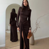 Autumn And Winter Fashion Sexy High Open Fork Strap Bag Hip Dress Babes High Collar Dress Dress Girl