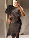 2025 Explosion French Sexy Hottie Elegant Style Lace Splicing Waist Dress Dress Woman
