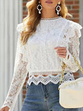 2025 New Solid-Color Bottom Sexy Lace Long-Sleeved Lace Silk Shirt Women's Coat Top