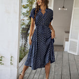 Dili 2025 Spring And Summer Temperament Leisure Holiday Storm Point Print High-Waisted Dress Women's Dress