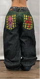Trendy JNCO Hip-Hop Embroidered Big Pocket Jeans Men And Women Y2k High Street Drag-And-Broad Leg Pants 68HZ
