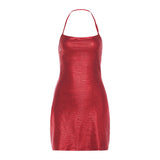 2025 Winter Christmas New Hottie Sexy Square Collar Bare Back Sleeveless Temperament Hanging Neck Dress 68HZ