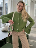 Ins Languid Horn Horn Collar Knitted Cardigan Women Simple Casual Loose Design Sweater Jacket 68HZ