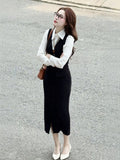 2026 Spring New Long-Term Korean Style Smart Wear Free Ironing Intelligent Waist Black Open Fork Vest Dress