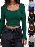 2025 Thread Pit Strip Repair Short Long-Sleeved Square Collar T-Shirt Girl With Hot Girl Casual