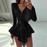 Autumn 2025 Long Sleeve New Fashion With Deep V Horn Long Sleeves Puppet Dress
