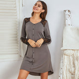 Autumn And Winter Lady Long Sleeves Lace Splicing Fake Door Fumice Home Clothes Pyjamas Woman