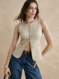 Summer Women's New Commute Simple Fashion Buttons Pure Color Vest Casual Collar Vest
