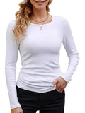 2025 Women's Women's New Ribs Cotton Fabric Base Round Neck Solid Long-Sleeved T-Shirt