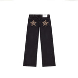 Leopard Print Five-Pointed Star Deconstruction Jeans Women Y2k High Street Design Rivet Straight Trousers 68HZ