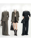 Spring New Writer's Set Aer Gas Field Full Open TR Twill Texture Short Trench Coat Broad Leg Trousers