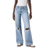 New Knee-Breaking Jeans Women's Light-Colored Water-Washing Casual Straight Pants Loose-Fitting Long Pants 68HZ