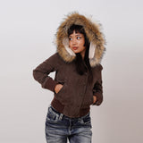 2025 Early Autumn Retro Removable Casual Hair Collar Short Denim Jacket + Hair Fashion Temperament