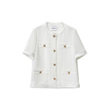 Summer Thin Cardigan Cotton Nylon Blending Cool Sleeve Blouse Cut Side T-Shirt