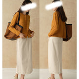 Loose Round Collar Without A Coated Jacket Woman Classic White Straight Open Fork Denim Skirt Casual Retro Thin Set Autumn
