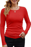 2025 Women's Women's New Ribs Cotton Fabric Base Round Neck Solid Long-Sleeved T-Shirt
