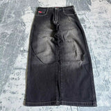 Trendy Black And Gray Jeans Men And Women's Same Y2k High Street Straight Through Broad Legs Loose Trousers 68HZ