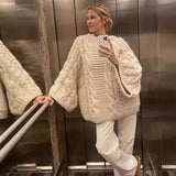 Ins Burst Knitted Jersey Women's Casual Lazy Collar Solid Color Loose Sleeve Sweater 68HZ