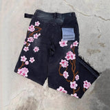 Vintage Trendy Cherry Blossom Embroidered Jeans Men And Women Y2k Harajuku Hip Hop Straight Tube Trousers 68HZ