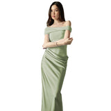2025 Summer New Pure Wind Sexy Hot Girl Shoulder Dress Without Sleeve Half-Permeable Mesh Stitching Dress