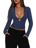 Y2K Dress Wearing Hollow Deep V-Neck Long Sleeves Shoulder T-Shirt Women's Tight Waist Design Top