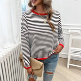 Dili 2025 Autumn/Winter Blouse Women's Temperament Casual Round-Neck Striped Sweater