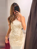 New Temperament Elegant Holiday Wind Hanging Neck Beach Knitted Dress