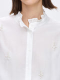 2026 Spring New Simple French Pearl Nails Beads Side Hanging Temperament Commuting White Shirt Woman