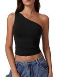 2025 Summer Women's New Sleeveless Shoulder Solid Color Repair Sexy Open-Enavel Vest T-Shirt