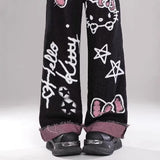 Vintage Graffiti Design-Sensitive Jeans Women Y2K New High-Rise Loose Thin Straight Pants Tide 68HZ