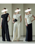 Summer New Set Thin Hip Essence BI Into Imported Three-Home Folded Trouser Top Set