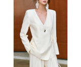 2026 Spring New V-Neck Top Solid Texture With Long-Sleeved Literary Retro-Styled Women's Coat