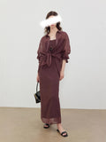 Summer Fairy Gas Around The Hazy Wrinkled Cotton Yarn ROW Style Temper Sunscreen Shirt + Sling Vest Skirt Suit
