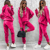 New Casual Ladies Set Solid Color Hooded Hoodie Sweat Trousers Autumn Two-Piece 68HZ