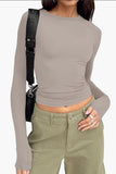 2025 Women's Long-Sleeved T-Shirt Spring And Autumn Solid-Colored T-Shirt T-Shirt Women's Street Dress Shirt Short