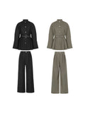 The New Spring With Writer's Set Aer Gas Field Full Open TR Twill Texture Short Trench Coat Broad Leg Trousers