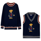 Korean Version Of The Plus Velvet Bear Sweater Y2k College Hoodie T-Shirt Loose Lazy Knitted Jersey Autumn And Winter New 68HZ