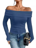 2025 Women's Out-Shoulder Long Sleeves And A Word Shoulder Women's Top T-Shirt Fashion