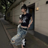 High Street Design Grinds Hole Straight Five-Point Jeans Women Y2K New Hip Hop Trousers 68HZ