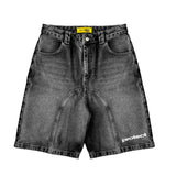 Trendy Embroidered Denim Shorts Men's Street Retro Water Wash Old Five-Point Trousers Loose Trousers 68HZ