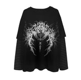 Y2k Subculture Rock Dark Print Fake Two Long-Sleeved T-Shirt Loose Catch Top Woman 68HZ