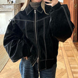 Autumn And Winter Women's Fashion Loose-Fitting Long-Sleeved Retro Jacket Zipper Jacket