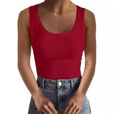 2025 Women's Collar Ribs T-Shirt Without Sleeveless Elastic Repair Basic Vest Women's Top Hottie
