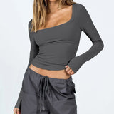 Spice Girls Knitted T-Shirts U-Necked Long-Sleeved Slimmed Women's Tops Thin Fashion Street Trendy
