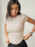 Hot Y2K Women's Clothing New Thread Repair Hottie Top Solid Color With Shoulder Short-Sleeved T-Shirt